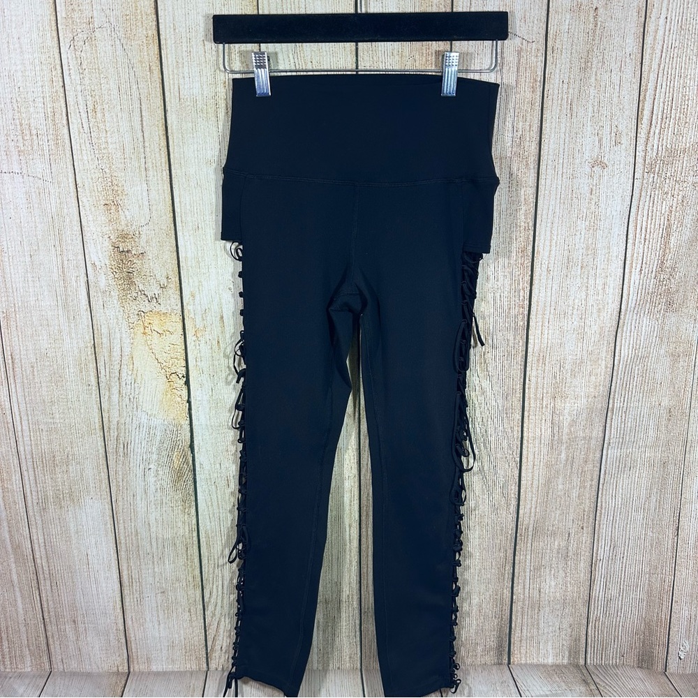 Alo Black High Line Lace Up Yoga Leggings Sz Medium